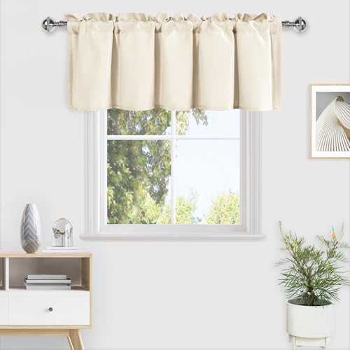 DWCN Valance Curtains for Windows, Kitchen Valance Light Liftering Curtains 18 Inches -1 Panel, 52 X 18 Inch, Champagne
