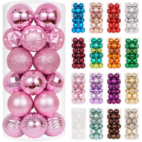 XmasExp 24ct Christmas Ball Ornaments Shatterproof Christmas Ornaments Set Decorations for Xmas Tree Balls 40mm/1.57??? (1.57'', Pink)
