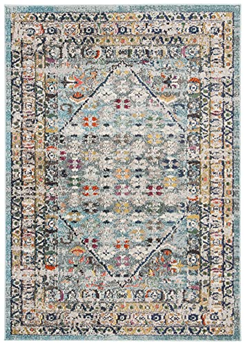 Safavieh Boho Rug for Living Room, Dining Room, Bedroom - Monaco Collection, Short Pile, in Blue and Light Grey, 90 x 150 cm
