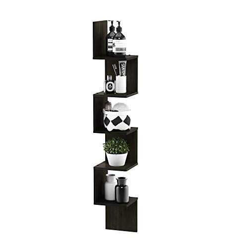 Furinno ROSSI Corner Floating Shelves for Wall, 5-Tier Corner Square Wall Shelf, Radial Wall Mounted Book Shelf, for Bathroom, Bedroom, Living Room, Espresso