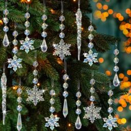 32pcs Christmas Decoration Crystal Ornaments - Iridescent Christmas Tree Ornaments Acrylic Snowflakes Drop Icicle Pendants Hanging Ornaments for Xmas Tree Winter Holiday Frozen Party Decorations