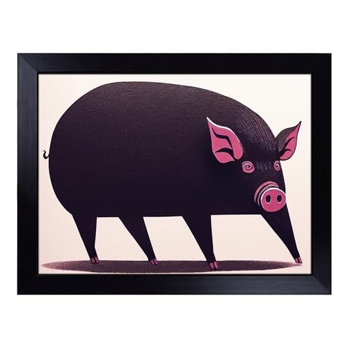 Lap Tray with Bean Bag Cushion, Unique Pig Art Abstract - Handmade in the UK, Raised Wooden Edge, Padded Cushion, Heat-Resistant Wipe-Clean Surface, for Meals, Laptops and Crafts