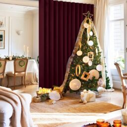Hiasan Christmas Blackout Patio Sliding Door Curtain Extra Wide Thermal Insulated Privacy Room Divider Curtain with Back Tab & Rod Pocket for Bedroom Partition Glass Door (100 x 84 Inches, Burgundy)