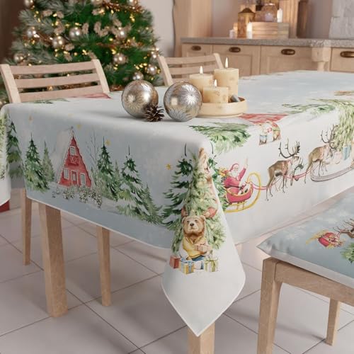 PETTI Artigiani Italiani - Christmas Tablecloth Stain Resistant Rectangular Table Cover for Kitchen, Pink Soldiers Design, 140x300 cm, 100% Made in Italy