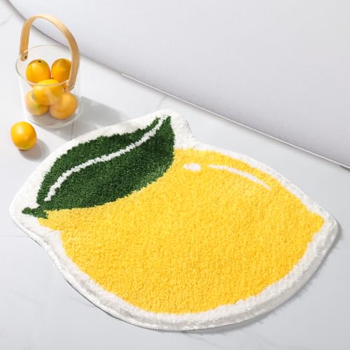 FROZZUR Fruit Lemon Bathroom Rugs Absorbent Non Slip Bath Mats for Bathroom, Cute Yellow Fun Bath Mat Shower Rug Washable Shaped Bath Kitchen Christmas Rug