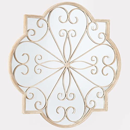 MirrorOutlet Rose Petal shaped Metal Shabby Chic Decorative Window Cream Wall Mirror, Ivory, 90cm X 90cm