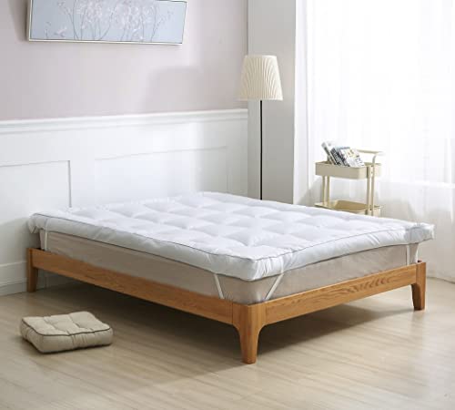Kampala Hill Microfibre Mattress Topper 10cm/4 inch Box Stitched Hotel Quality Elasticated Straps White (King)