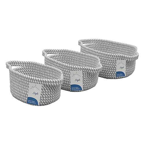 JVL Edison Oval Cotton Rope Storage Basket, Set of 3, Grey