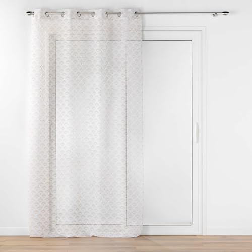 Douceur d'Intérieur, Lorea Net Curtain with Eyelets 140 x 240 cm Natural Metallic Printed Sanded Voile