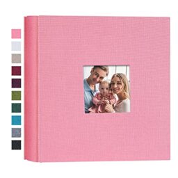 Mublalbum Small Photo Album 4x6 200 Photos Linen Cover Picture Book with Horizontal Pockets for Wedding Family Anniversary and Baby (Pink)