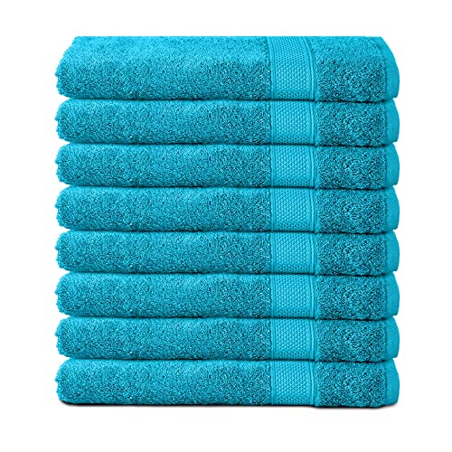 Komfortec Set of 8 Hand Towels 50 x 100 cm 100% Cotton Terry Towelling Soft Turquoise