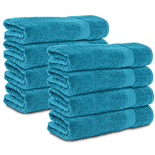 Komfortec Set of 8 Hand Towels 50 x 100 cm 100% Cotton Terry Towelling Soft Turquoise
