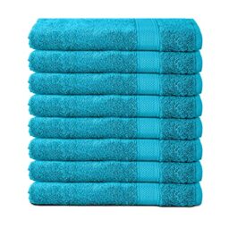 Komfortec Set of 8 Hand Towels 50 x 100 cm 100% Cotton Terry Towelling Soft Turquoise