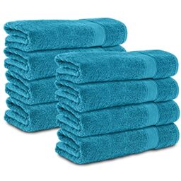 Komfortec Set of 8 Hand Towels 50 x 100 cm 100% Cotton Terry Towelling Soft Turquoise