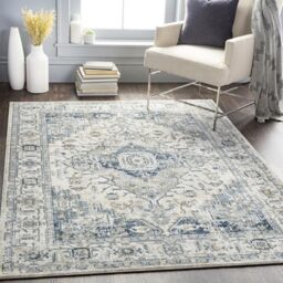 Livabliss London Vintage Rug - Area Rugs Living Room 200x275 cm, Dining Floor, Kitchen, Traditional Multicoloured Boho Style, Easy Care Pile, Bohemian Large Rug, Blue, Grey, Slate, Ivory