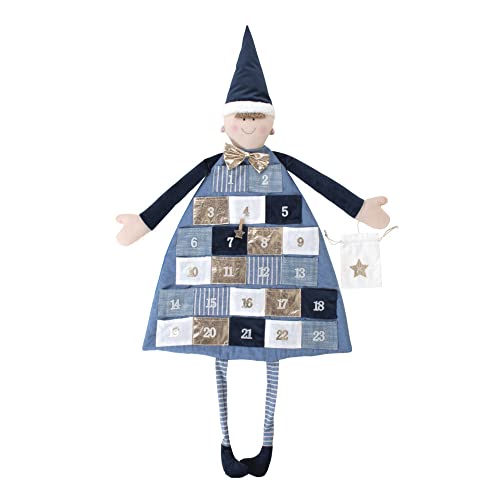 Rayher 46455376 Wall Advent Calendar with fillable Pockets, Hanging Advent Countdown Calendar, Christmas Dwarf Design, Blue