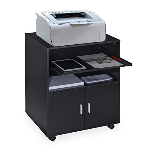 Relaxdays Office Cabinet, Storage, 2 Shelves, Cupboard, Keyboard Tray, Printer Table, Wheels, HxWxD: 74x60x48 cm, Black