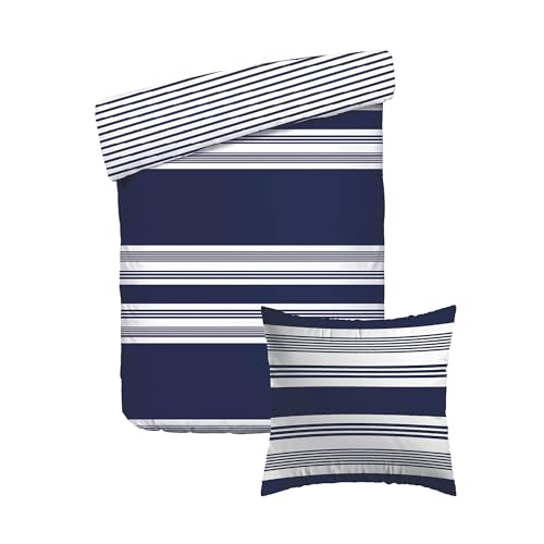 Pure Cotton 2-Piece Single Bed Linen – Duvet Cover 135 x 200 cm and 1 Pillowcase 80 x 80 cm – 100% Cotton Satin, 80 Thread Count – Oeko-TEX Certified – Erida – Blue