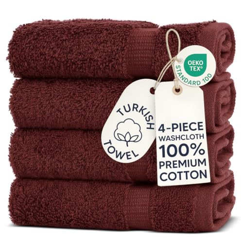 Chakir Turkish Linens - Turkish towels made from 100% cotton, hotel quality, soft and absorbent - 4-piece wash cloth set, colour: cranberry