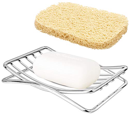 GUUKAR Soap Dish Stainless Steel Bar Soap Holder for Shower Bathroom, Self-draining Soap Dishes Sponge Holder for Kitchen Sink Easy Cleaning Quick Dry with Beige Soap Saver