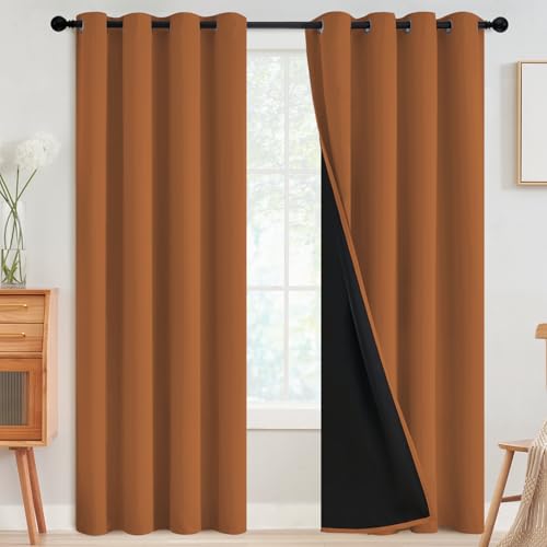 SimpleHome Orange 100% Blackout Curtains Room Darkening Living Room 84 Inch - Curtains for Bedroom,Thermal Insulated Grommet Window Drapes,Curtains for Living Room with Black Back,52 x 84 Inch,2 Panels