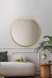 "MirrorOutlet The Fenestra - Gold edged Modern Round Circular Wall Mirror 31"" X 31"" (80CM X 80CM) Silver Mirror Glass with Black Metal Frame"