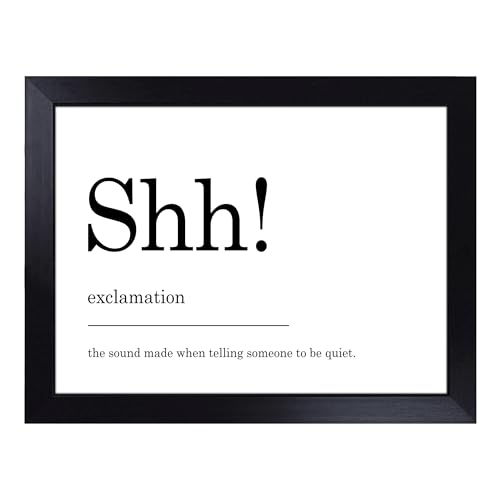 Lap Tray with Bean Bag Cushion, Definition of Shh Typography Quote - Handmade in the UK, Raised Wooden Edge, Padded Cushion, Heat-Resistant Wipe-Clean Surface, for Meals, Laptops and Crafts