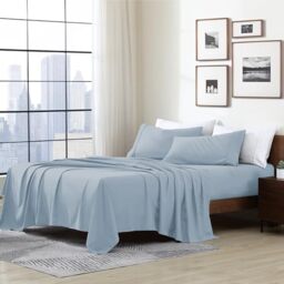 Cathay Home Essentials Ultra Soft Hypoallergenic Wrinkle Resistant Double Brushed Microfiber Bedding Sheet Set, Blue Fog, Queen