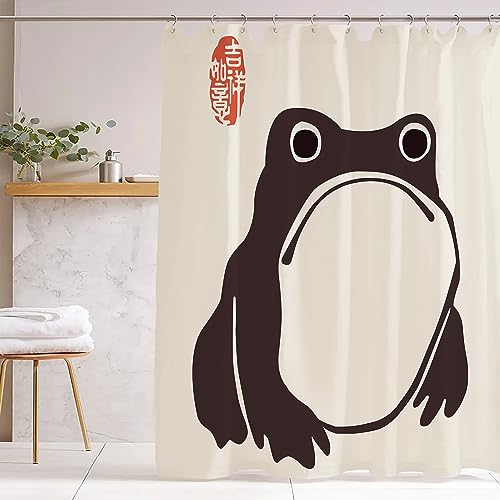 De-Mediocre Unimpressed Frog Shower Curtain Ink Cute Funny Asian Style Traditional Japanese Art Bath Curtain Anime Waterproof and Fabric Curtain Cool for Bathroom 72x72inch