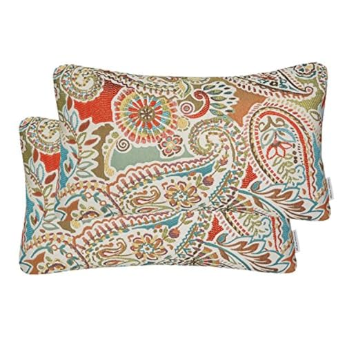 Mika Home Pack of 2 Oblong Rectangular Throw Pillow Cover Cushion Cases for Sofa Couch Chair,Paisley Pattern,12x20 Inches,Red Teal Cream Multicolor