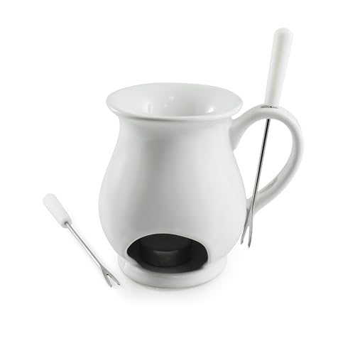 Swissmar F66327 Indulge Chocolate Fondue Mug Set 4-Piece, Ceramic/Stainless Steel, White, 125ml, Tealight Candle Heated, Dishwasher Safe, Gift Boxed