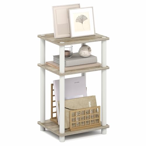 Furinno TURN-N-TUBE Side Table, 3-Tier End Table, Night Stand, Bedside Table, for Living Room, Bedroom, Light Oak