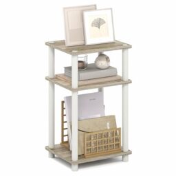 Furinno TURN-N-TUBE Side Table, 3-Tier End Table, Night Stand, Bedside Table, for Living Room, Bedroom, Light Oak