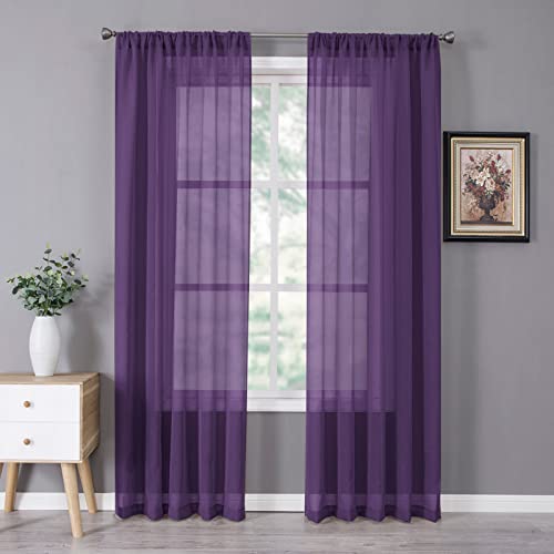 Tollpiz Set of 2 Textured Sheer Linen Curtains for Bedroom and Living Room, 54 x 84 Inches, Royal Purple