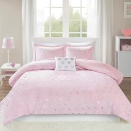 MI ZONE KIDS Overfilled Down Alternative Hypoallergenic All Season Bedding-Set, Polyester, Pink/Silver, Twin