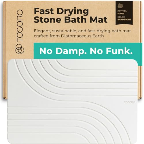 TOSORO - Stone Bath Mat, Diatomaceous Earth Non-Slip Shower Mat - Quick Drying Absorbent Bath Stone Mat - Elegant & Modern Design, Easy to Clean (23.5 x 15 Sandstone)