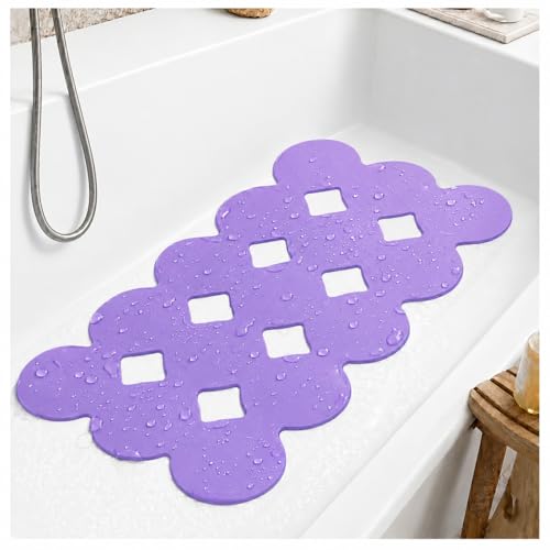 Webos Patented Non Slip Bathtub Mat Shower Mat Bath Mat Tub Mats with Strong Suction Cups Soft Natural Rubber Bath Mat for Inside The tub (Circle-Purple, 28x16 inch)