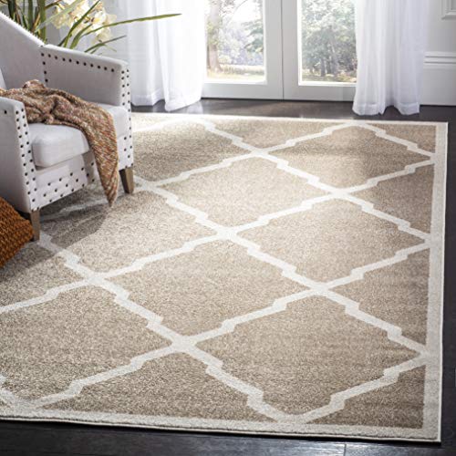 Safavieh Trellis Indoor/Outdoor Woven Square Area Rug, Amherst Collection, AMT421, in Wheat / Beige, 213 X 213 cm for Garden, Patio or Any Outdoor Space
