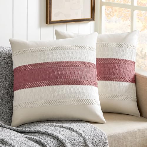 ZeeMart 2 Pack Boho Throw Pillow Covers, Contrast Dusty Pink 24x24in - Soft Breathable Cotton, Farmhouse Decorative Couch Pillow Cases, Cushion Covers for Sofa Bed Living Room Home Decor