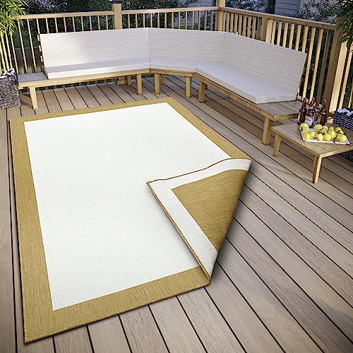 NORTHRUGS Panama Indoor & Outdoor Reversible Rug, Flat Woven, Geometric Design, Oeko-Tex, Weatherproof & UV-Resistant for Balcony, Patio, Garden, Ochre, 80 x 150 cm