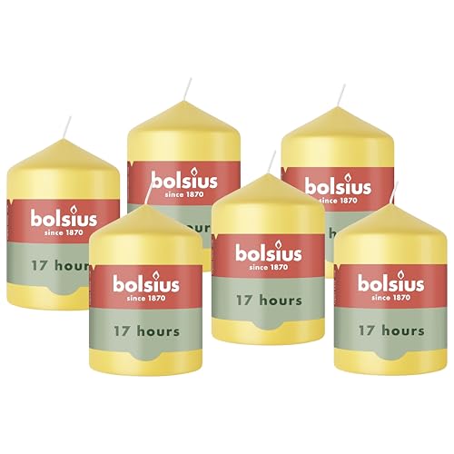 Bolsius - Essentials - Pillar Candle - Fresh Yellow - 8 cm - Length Burning Time 17 Hours - Unscented - Natural Plant Wax - Without Palm Oil, 3.2″ × 2.3″