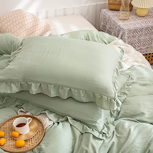 Merryword Green Standard Pillow Shams Sage Green Ruffle Pillowcases 20x26inch Cute Pillow Cover Set of 2 Shabby Chic Sea Green Pillowcases 2 Pack