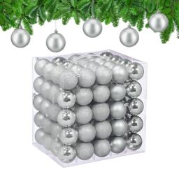 Relaxdays Christmas Baubles, Set of 100, Tree Ornaments, Holiday Decorations, Plastic, Shatterproof, 6 cm, Silver