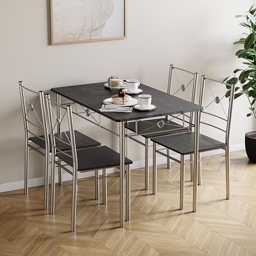 Vida Designs Roslyn Dining Table and Chair Set, Kitchen Breakfast Modern Contemporary Furniture Set (Black, 4 Seater)