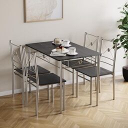 Vida Designs Roslyn Dining Table and Chair Set, Kitchen Breakfast Modern Contemporary Furniture Set (Black, 4 Seater)