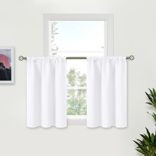 BGment Pure White Curtains 36 Inch Length Kitchen Cafe Window - Small Half Window Drapes with Rod Pocket for Bathroom Privacy, 2 Panels, 29 x 36 Inch