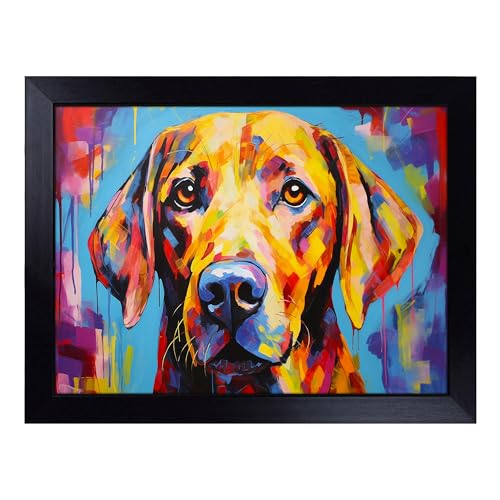 Lap Tray with Bean Bag Cushion, Labrador Retriever Abstract - Handmade in the UK, Raised Wooden Edge, Padded Cushion, Heat-Resistant Wipe-Clean Surface, for Meals, Laptops and Crafts