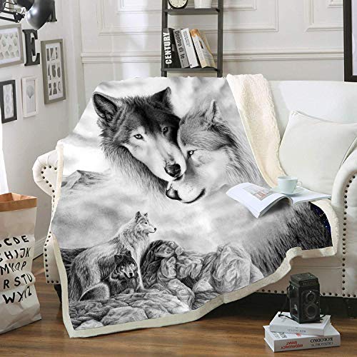 "YSJANDFM Gray Wolf Comfort Warmth Soft Cozy Air Conditioning Machine Wash Black and White Rose Skull Sherpa Fleece Blanket (Throw 60""x80"")"