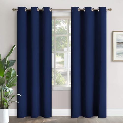 YoungsTex Navy Blue Blackout Curtains 84 Inches Long for Bedroom - Thermal Insulated Drapes with Grommet Room Darkening for Living Room Privacy Blinds, 2 Panels, 42 x 84 Inch