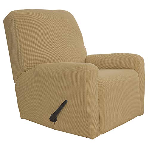 Easy-Going Recliner Stretch Sofa Slipcover Sofa Cover 4-Pieces Furniture Protector Couch Soft with Elastic Bottom Polyester Spandex Jacquard Fabric Small Checks(Recliner, Golden)